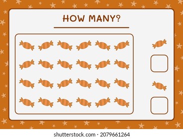 How many christmas candy, game for children. Vector illustration, printable worksheet