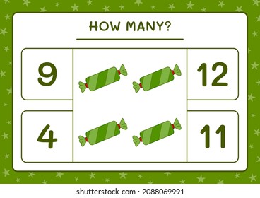 How many christmas candy, game for children. Vector illustration, printable worksheet
