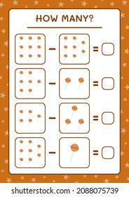 How many christmas candy, game for children. Vector illustration, printable worksheet