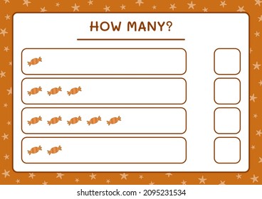 How many christmas candy, game for children. Vector illustration, printable worksheet