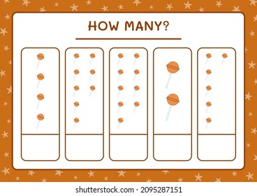Cuántos dulces de navidad, juegos para niños. Ilustración del vector, hoja de cálculo imprimible