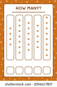 Cuántos dulces de navidad, juegos para niños. Ilustración del vector, hoja de cálculo imprimible