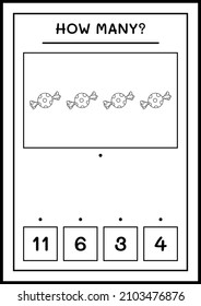 How many christmas candy, game for children. Vector illustration, printable worksheet