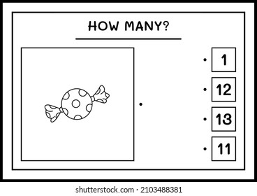 How many christmas candy, game for children. Vector illustration, printable worksheet