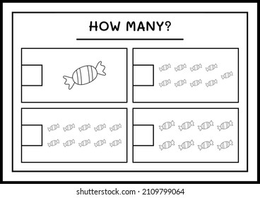 How many christmas candy, game for children. Vector illustration, printable worksheet