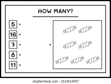 How many christmas candy, game for children. Vector illustration, printable worksheet