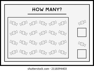 How many christmas candy, game for children. Vector illustration, printable worksheet