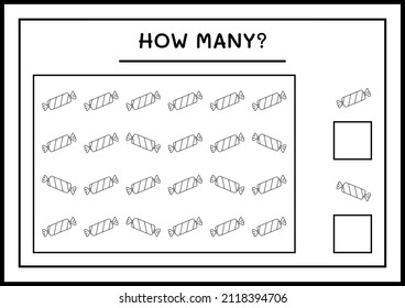 How many christmas candy, game for children. Vector illustration, printable worksheet