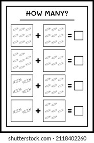 How many christmas candy, game for children. Vector illustration, printable worksheet