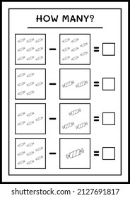 How many christmas candy, game for children. Vector illustration, printable worksheet