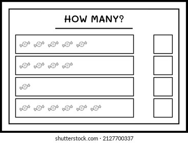 How many christmas candy, game for children. Vector illustration, printable worksheet