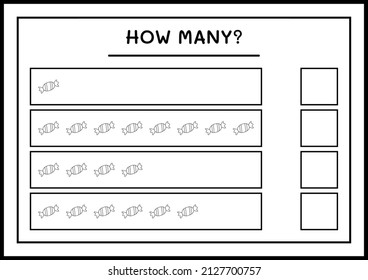 How many christmas candy, game for children. Vector illustration, printable worksheet