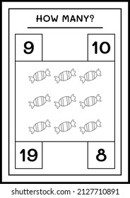 How many christmas candy, game for children. Vector illustration, printable worksheet
