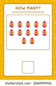 Cuántas linternas de navidad, juegos para niños. Ilustración del vector, hoja de cálculo imprimible