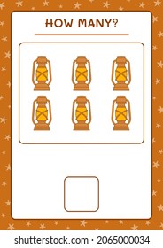 Cuántas linternas de navidad, juegos para niños. Ilustración del vector, hoja de cálculo imprimible