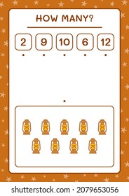 How many christmas lantern, game for children. Vector illustration, printable worksheet