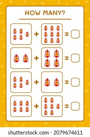 How many christmas lantern, game for children. Vector illustration, printable worksheet