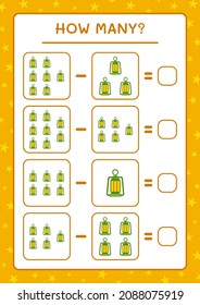 How many christmas lantern, game for children. Vector illustration, printable worksheet