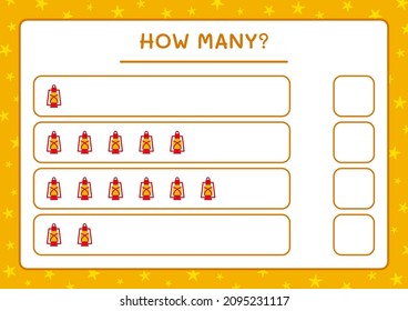 Cuántas linternas de navidad, juegos para niños. Ilustración del vector, hoja de cálculo imprimible