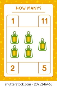 How many christmas lantern, game for children. Vector illustration, printable worksheet