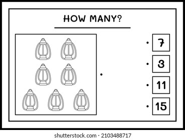 How many christmas lantern, game for children. Vector illustration, printable worksheet