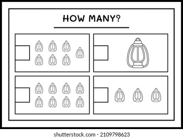 How many christmas lantern, game for children. Vector illustration, printable worksheet