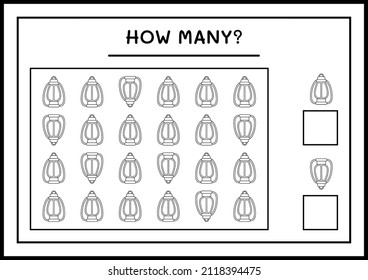 How many christmas lantern, game for children. Vector illustration, printable worksheet