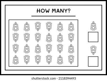 How many christmas lantern, game for children. Vector illustration, printable worksheet