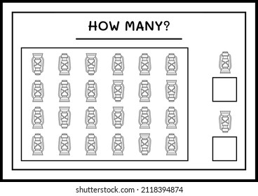How many christmas lantern, game for children. Vector illustration, printable worksheet