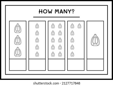 How many christmas lantern, game for children. Vector illustration, printable worksheet