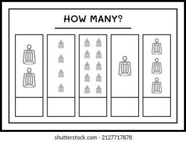 How many christmas lantern, game for children. Vector illustration, printable worksheet