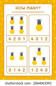 How many christmas light, game for children. Vector illustration, printable worksheet