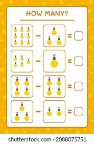 How many christmas light, game for children. Vector illustration, printable worksheet