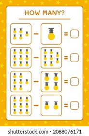How many christmas light, game for children. Vector illustration, printable worksheet