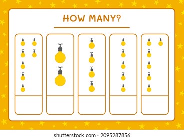 How many christmas light, game for children. Vector illustration, printable worksheet