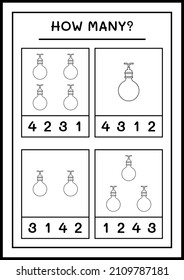 How many christmas light, game for children. Vector illustration, printable worksheet