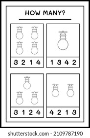 How many christmas light, game for children. Vector illustration, printable worksheet