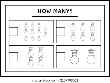 How many christmas light, game for children. Vector illustration, printable worksheet