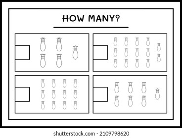 How many christmas light, game for children. Vector illustration, printable worksheet