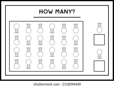 How many christmas light, game for children. Vector illustration, printable worksheet