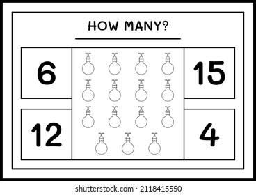 How many christmas light, game for children. Vector illustration, printable worksheet