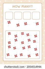 How many christmas lollipop, game for children. Vector illustration, printable worksheet