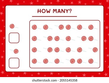How many christmas lollipop, game for children. Vector illustration, printable worksheet
