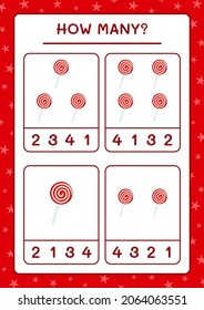 How many christmas lollipop, game for children. Vector illustration, printable worksheet
