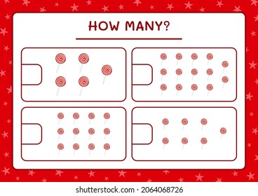 How many christmas lollipop, game for children. Vector illustration, printable worksheet