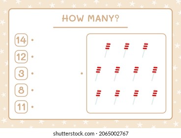 How many christmas lollipop, game for children. Vector illustration, printable worksheet