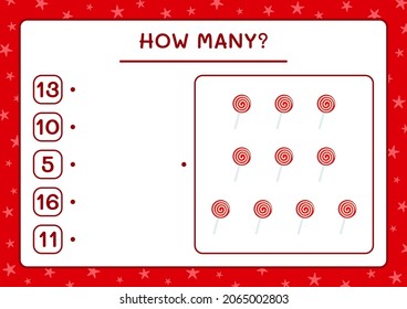 How many christmas lollipop, game for children. Vector illustration, printable worksheet