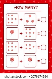 How many christmas lollipop, game for children. Vector illustration, printable worksheet