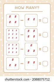 How many christmas lollipop, game for children. Vector illustration, printable worksheet