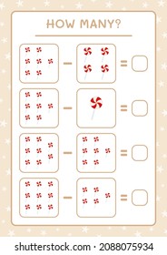 How many christmas lollipop, game for children. Vector illustration, printable worksheet